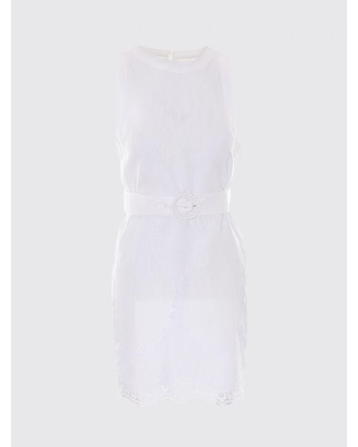 Twinset White Linen Mini Dress With Lace Inserts