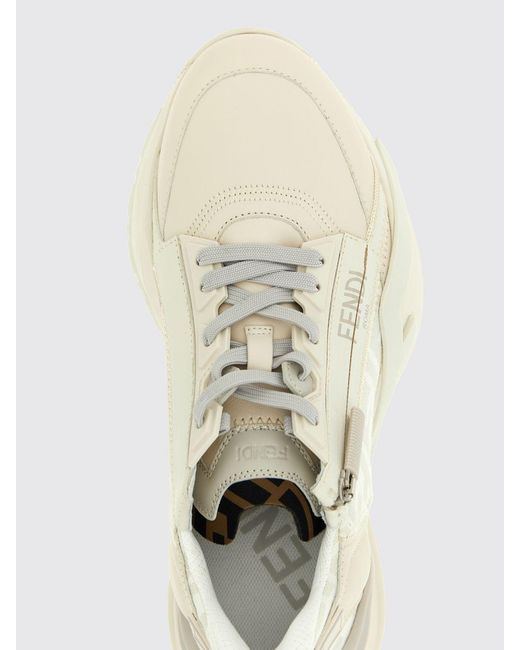 Fendi Natural Flow Leather And Cotton Blend Sneakers With Ff Jacquard Monogram for men