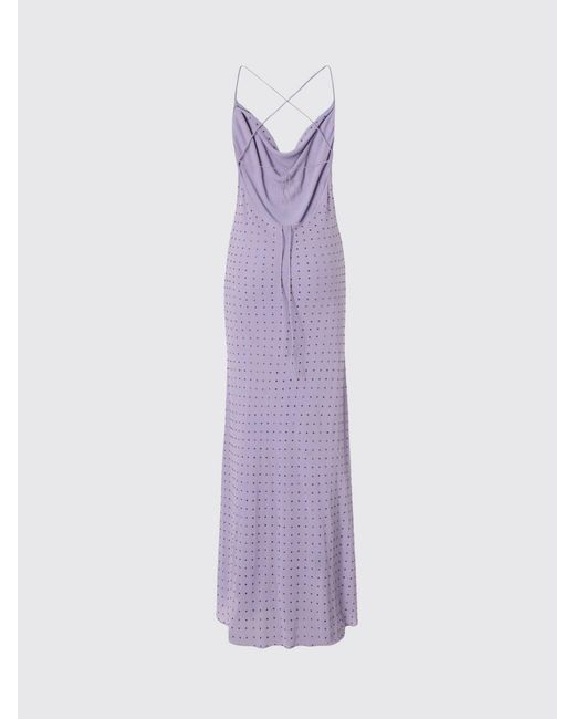 Pinko Purple Farro Crepe De Chine Dress With Rhinestones