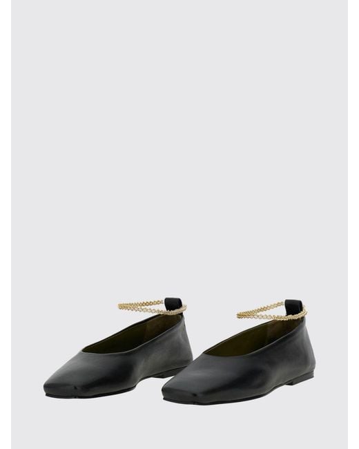 MARIA LUCA Black Augusta Lambskin Ballet Flats With Square Toe And Metal Mesh