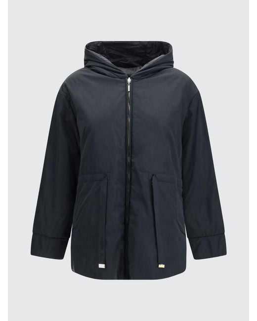 Max Mara Blue Short Technical Fabric Parka With Hood And Drawstring