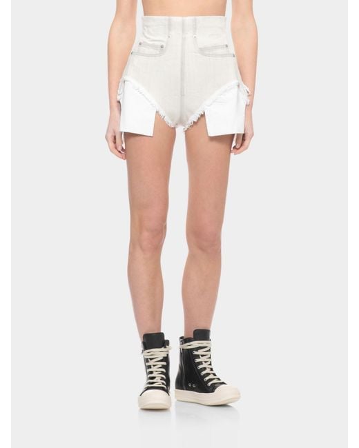 Rick Owens White Denim Shorts