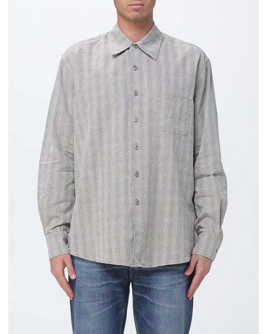 Our Legacy Gray Linen And Cotton Blend Shirt With French Collar And Patch Pocket for men