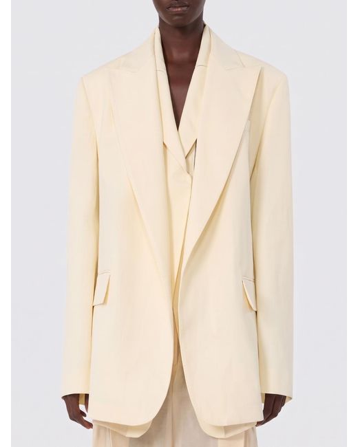 Sportmax Natural Cropped Viscose Blazer With Peak Lapels And Padded Shoulders