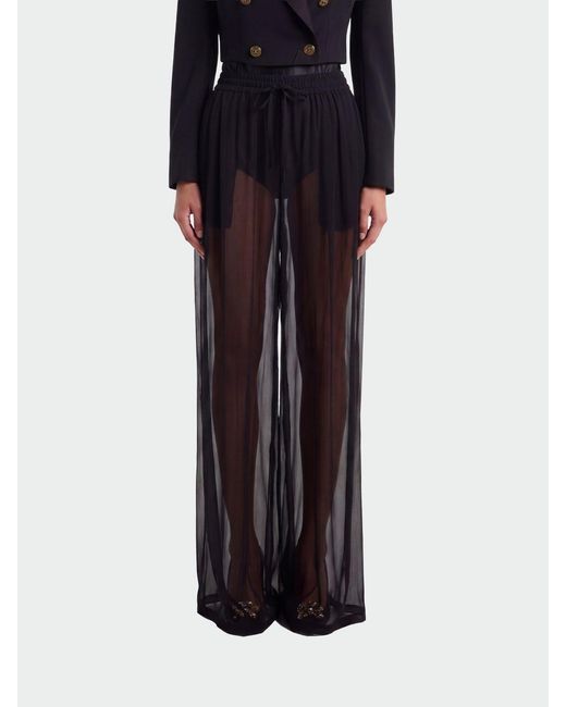 Dolce & Gabbana Black Dolce &Amp Gabbana Silk Palazzo Trousers With Drawstring