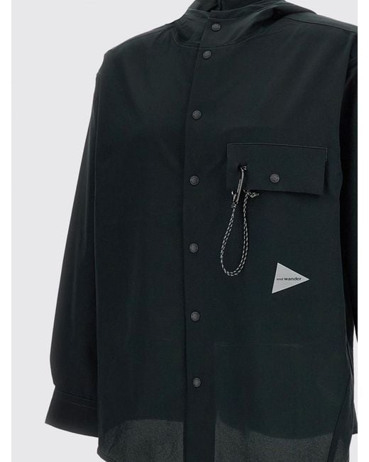 And Wander Black Polyester Windbreaker Jacket With Hood And Patch Pockets for men