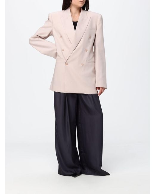 Frankie Shop Natural Slim Fit Double-Breasted Wool Blend Blazer With Peak Lapels