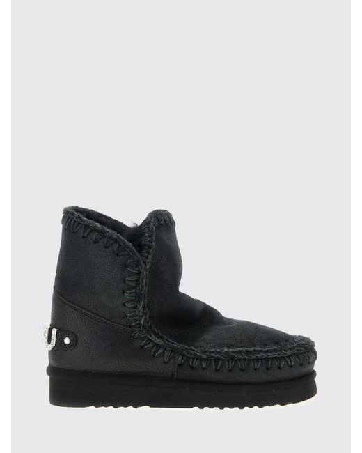 Mou Black Flat Ankle Boots