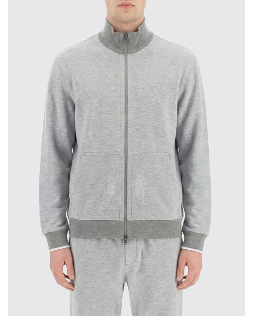 Brioni Gray Cotton Zip Sweatshirt for men