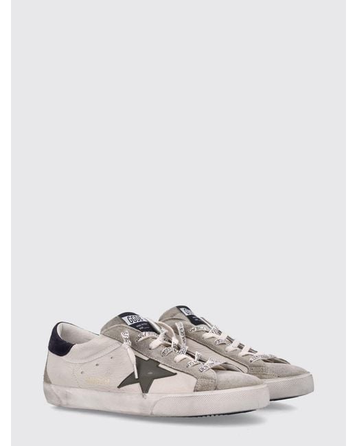 Golden Goose Deluxe Brand White Super-Star Distressed Cowhide Leather Sneakers With Contrast Logo for men
