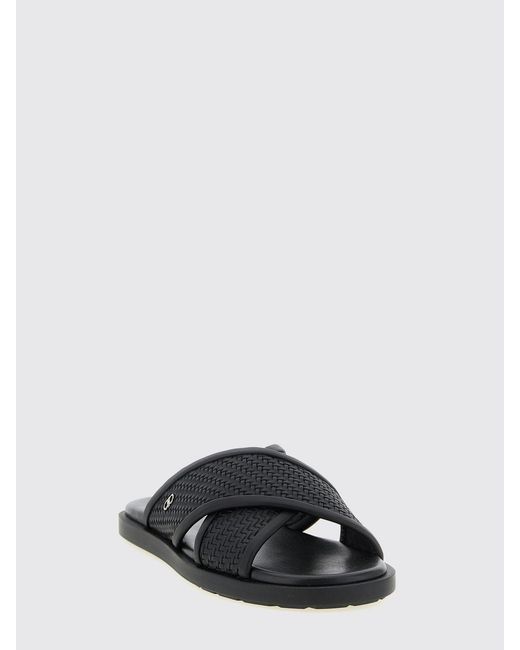 Ferragamo Black Braided Leather Sandals for men