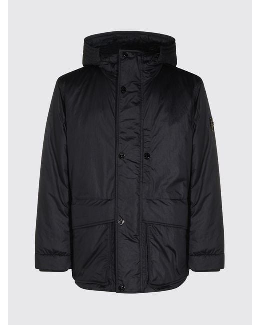 Stone Island Blue Short Water-Repellent Parka With Adjustable Hood And Logo for men