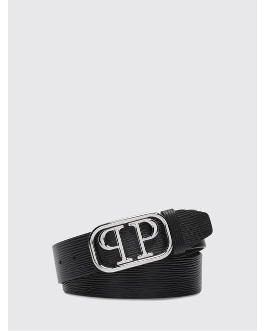 Philipp Plein Black Embossed Leather Belt for men