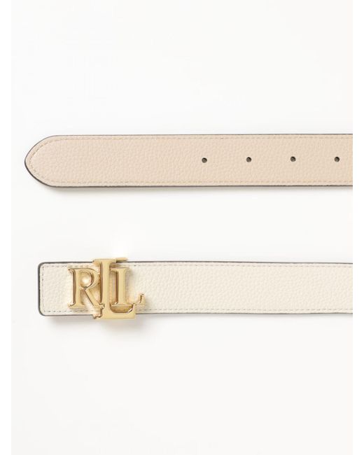 Cintura reverrsibile in pelle a grana di Polo Ralph Lauren in Natural
