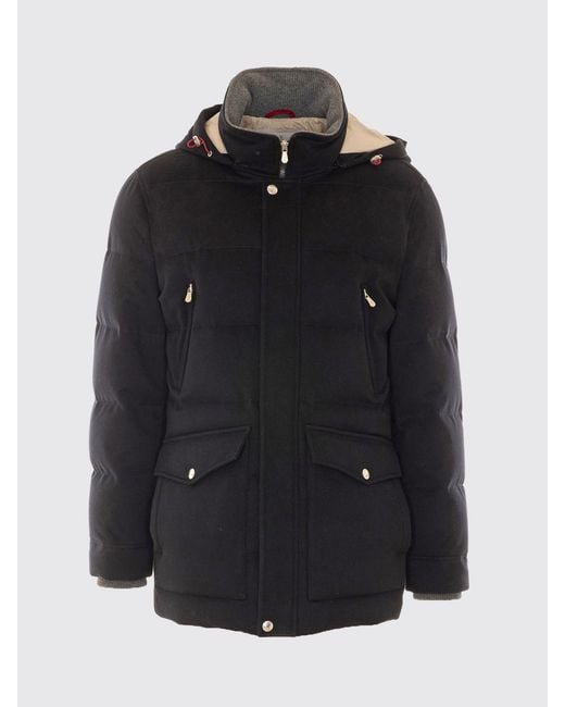 Brunello Cucinelli Blue Padded Wool Parka With Detachable Hood for men
