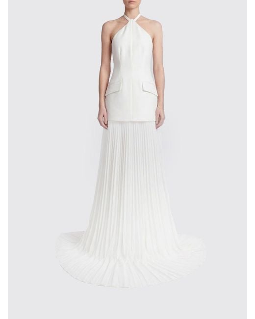 Sportmax White Crêpe Pleated Dress