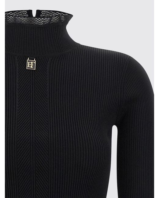 Elisabetta Franchi Blue Slim Fit Turtleneck Midi Knit Dress