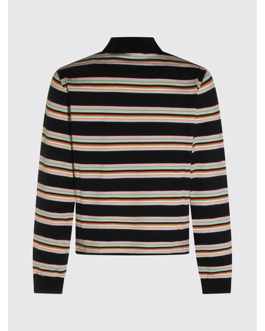 Marni Blue Long-Sleeved Striped Cotton Polo Shirt With Contrast Logo for men
