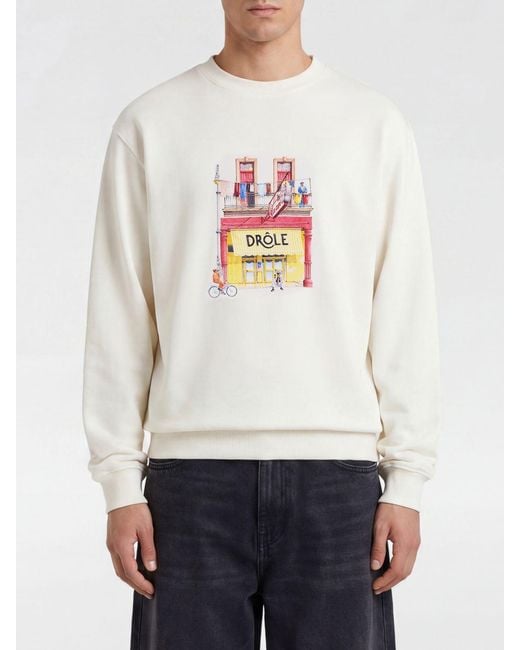 Drole de Monsieur White Graphic Print Cotton Crewneck Sweatshirt With Dropped Shoulders for men