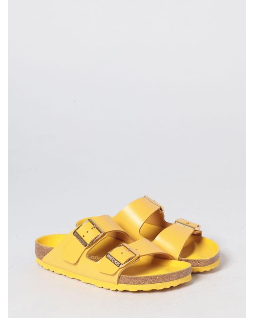 Birkenstock Yellow Arizona Smooth Leather Sandals With Double Buckles