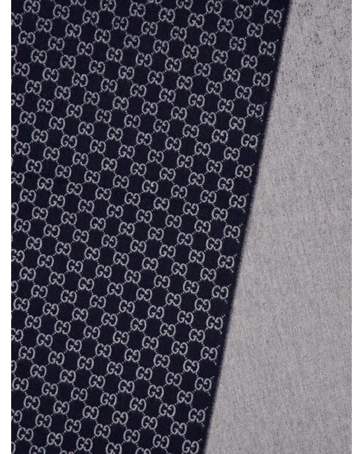 Gucci Blue Wool And Cashmere Gg Pattern Scarf for men