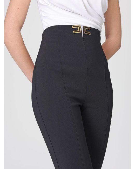 Elisabetta Franchi Blue Double Stretch Crepe Trousers With Logo