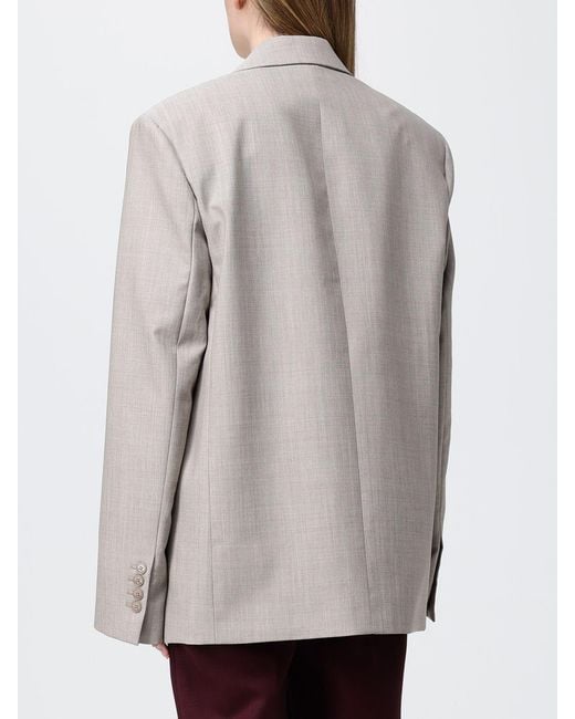 Frankie Shop Gray Double-Breasted Oversized Virgin Wool Blend Blazer