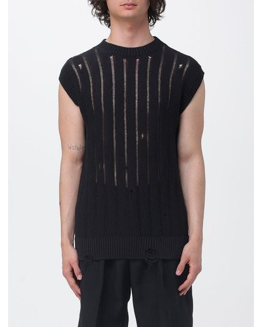 Laneus Black Destroyed Effect Cotton Knit Vest for men