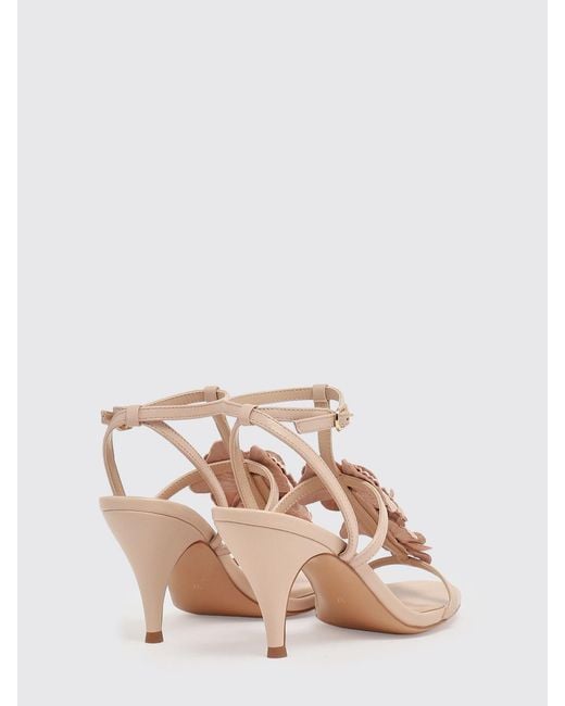 Twinset Natural Leather Sandals With Flowers