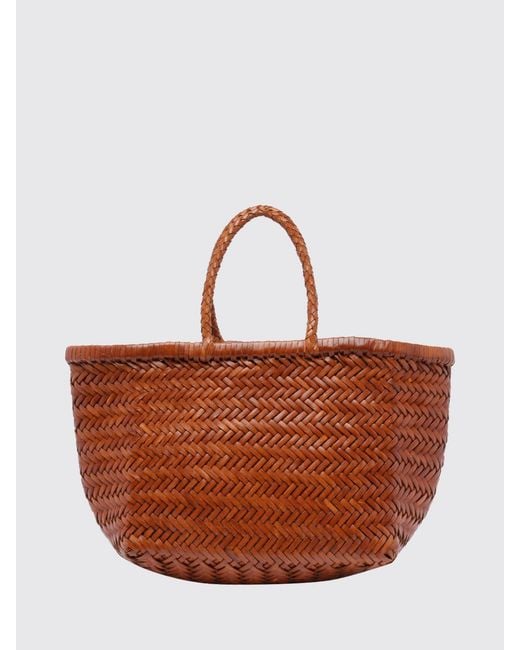 Dragon Diffusion Brown Triplo Salto Woven Leather Handbag With Double Handle