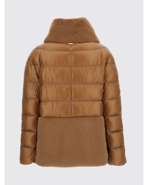 Herno Brown Short Ultralight Nylon Down Jacket With Faux Fur Details