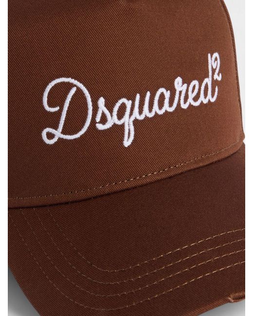 DSquared² Brown Cotton Twill Hat With Distressed Edges for men
