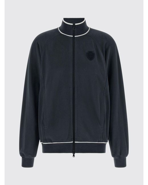 Brunello Cucinelli Blue Zip-Up Cotton Sweatshirt With A Turtleneck