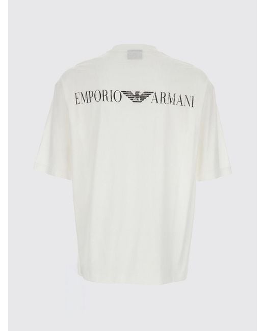 Emporio Armani White Relaxed Fit Cotton T-Shirt With Contrast Eagle Logo for men