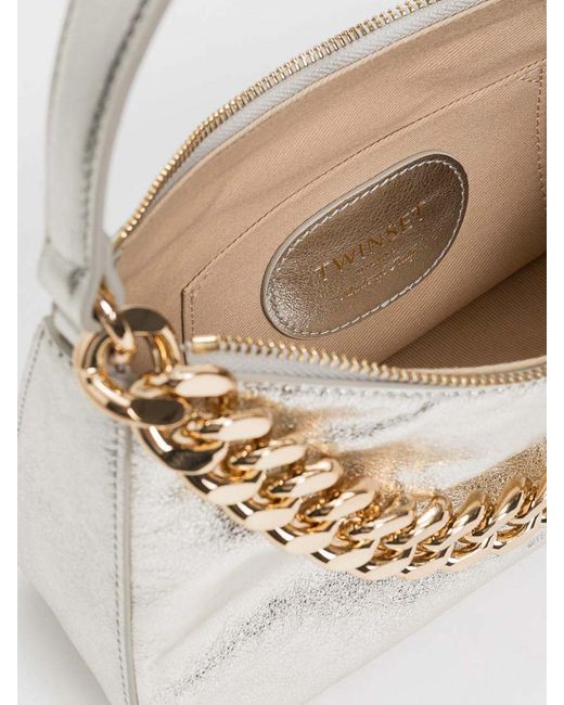 Twinset White Liliane Medium Laminated Leather Bag