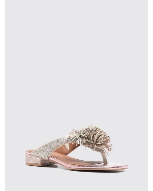 Kurt Geiger Natural Canvas Sandal With Fringes And Rhinestones