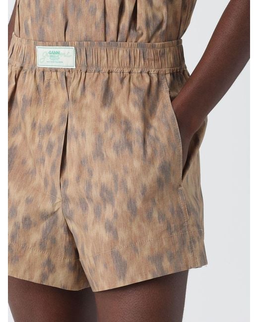 Ganni Natural Organic Cotton Animal Print Shorts