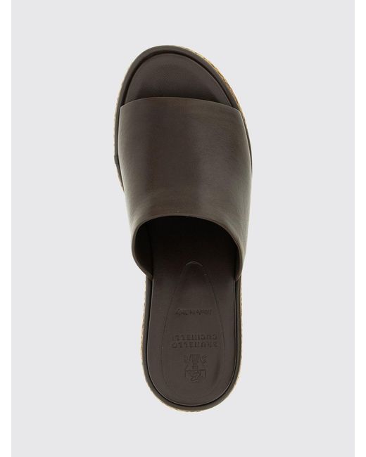 Brunello Cucinelli Brown Leather Wedge Sandals