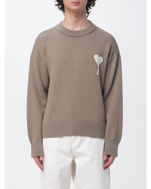 AMI Brown Wool And Cotton Crew-Neck Pullover for men