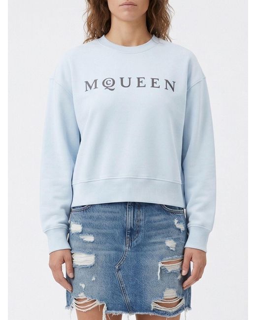 McQueen Blue Cotton Crewneck Sweatshirt With Logo