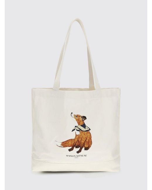 Maison Kitsuné White Maison KitsunÉ Printed Cotton Tote Bag for men