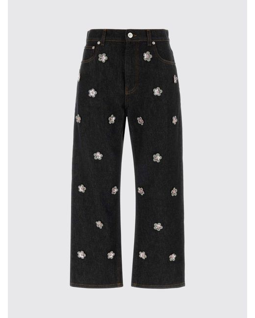 Marni Black Denim Jeans With Floral Embroidery