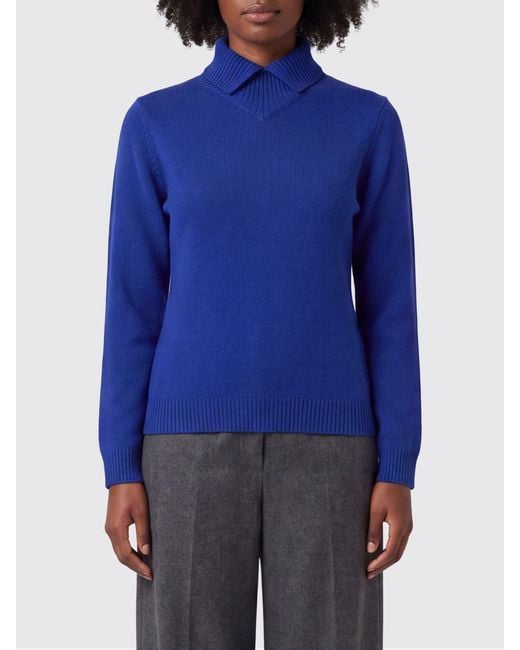 Jil Sander Blue Ribbed Pure Wool Turtleneck Jumper With Ribbed Hems