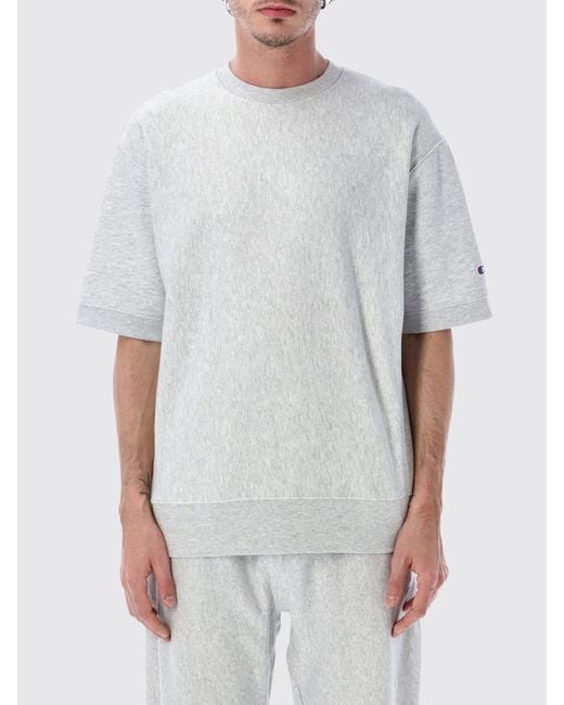 Champion White Crew Neck Cotton Blend Sports T-Shirt With Contrasting Logo for men