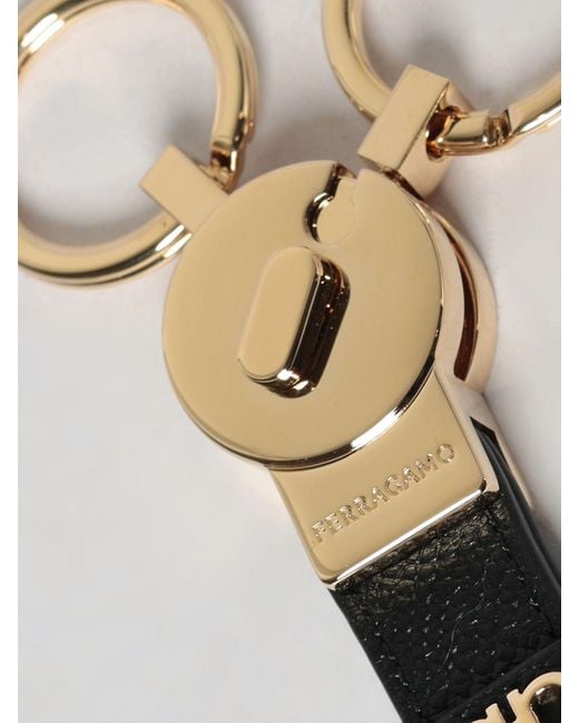 Ferragamo Natural Gancini Grained Leather And Brass Key Ring for men