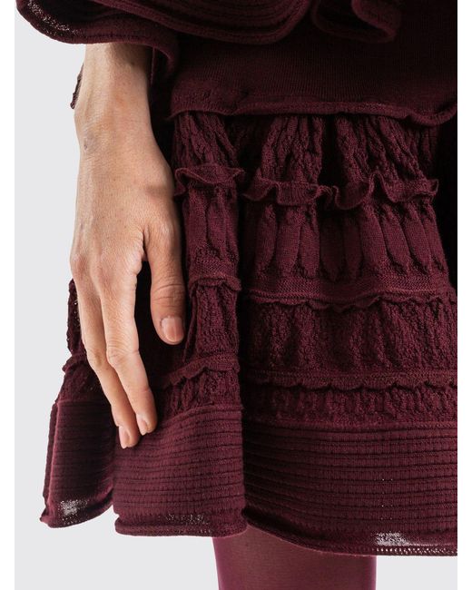 Alaïa Red Ruffled Wool Mini Skirt