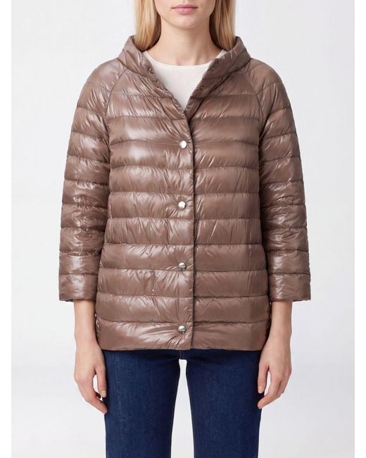 Herno Brown Reversible Round-Neck Cropped Down Jacket