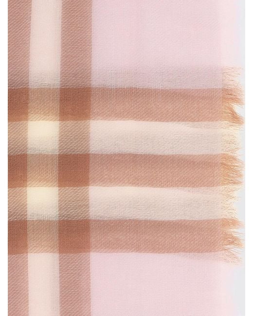 Burberry Pink Wool Check Pattern Scarf