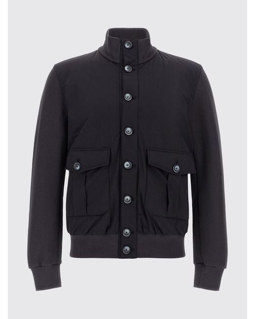 Herno Blue Cotton Bomber Jacket With High Neck And Button Closure for men