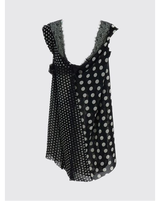 Junya Watanabe Blue Asymmetric Polka Dot Polyester Top With Lace Inserts